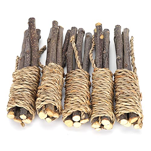 MUNEFE Haustier -Kaustäbchen, Holzstangen Haustierkauen Spielzeug, Holzstangen Grasseile Molar Zahnen Spielzeug für Papageien Kaninchen Hamster Kleine (5pcs) von MUNEFE