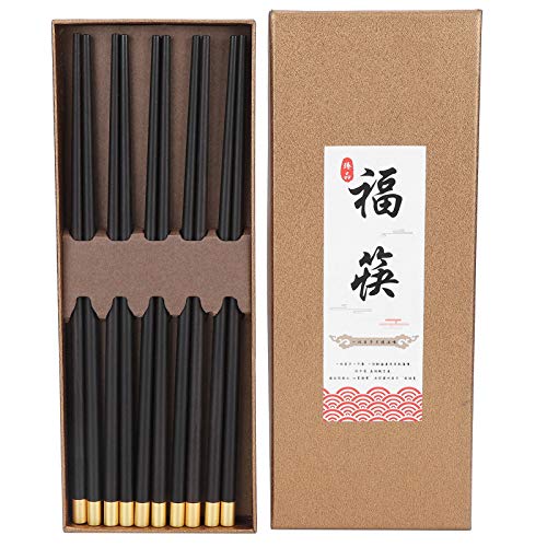 Munefe Chinese Style Chopsticks Set, schwarze wiederverwendbare Essstäbchen, Haushaltsgeschirr Besteck für das Heimnotor Restaurant (Ziguang Sandelholz Fünf Doppel Geschenkboxpackung) von MUNEFE
