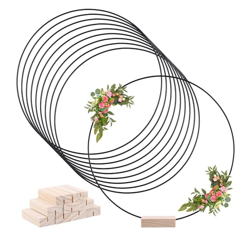 MUNGHOK 10 Stück 30cm Schwarz Metallringe zum Basteln mit Fuß, Metall Dekoring mit Fuß, Schwarz Dekoringe zum Hängen für DIY Blumen Basteln Handwerk, Hochzeitskranzdekor von MUNGHOK