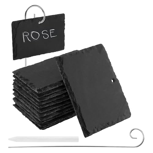 MUNGHOK 12 Stück 10x7cm Schieferschilder zum Beschriften, Schiefer Pflanzenschilder mit 40cm Metallstab, Pflanzenetiketten Schiefer, Schiefertafel Pflanzenstecker für Kräuter und Schild MUNGHOK 12 Stück 10x7cm Schieferschilder zum Beschriften, Schiefer Pflanzenschilder mit 40cm Metallstab, Pflanzenetiketten Schiefer, Schiefertafel Pflanzenstecker für Kräuter und Schild von MUNGHOK