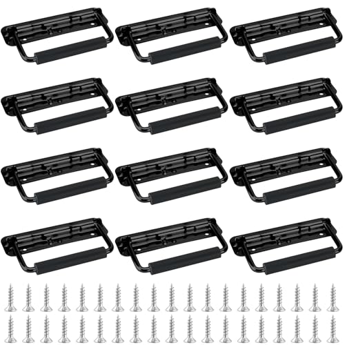 MUNGHOK 12 Stück Klappgriff Schwarz 140 x 40mm, Kistengriff mit Eingebauter Feder, Metall Tragegriff Silber Klappgriffe Gefedert für Kisten, Schrank, Hardware Boxen, Toolbox MUNGHOK 12 Stück Klappgriff Schwarz 140 x 40mm, Kistengriff mit Eingebauter Feder, Metall Tragegriff Silber Klappgriffe Gefedert für Kisten, Schrank, Hardware Boxen, Toolbox von MUNGHOK