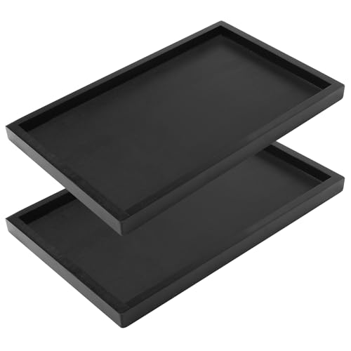 MUNGHOK 2 Stück Tablett Holz Schwarz Rechteckig, 32x20x2cm Schwarzes Serviertablett aus Holz, Deko Tablett Schwarz Rechteckig Serviertablett Holz für Tee, Speisen, Getränke, Kaffee von MUNGHOK