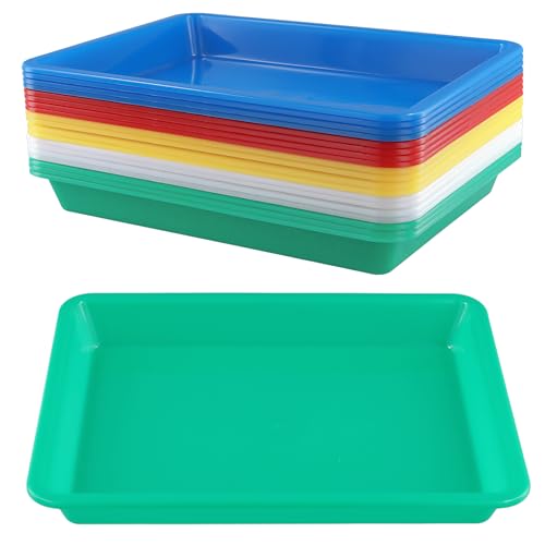 MUNGHOK 20 Stück Kunststoff Tablett Serviertablett Rechteckig, 28 x 21 x 3 cm Aktivitäts Tabletts in 5 Farben, Kunststoff Serviertablett Bunt Materialschalen für Bastel Perlen DIY Projekte von MUNGHOK