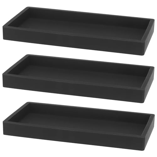 MUNGHOK 3 STK Badezimmer Tablett Schwarz Silikon, 20x10cm Waschtisch Tablett Silikon Schminktisch Tablett Deko Tablett Rechteckig Arbeitsplatte Tablett für Kerzen, Seife, Kosmetik, Schmuckm, Pflanze von MUNGHOK