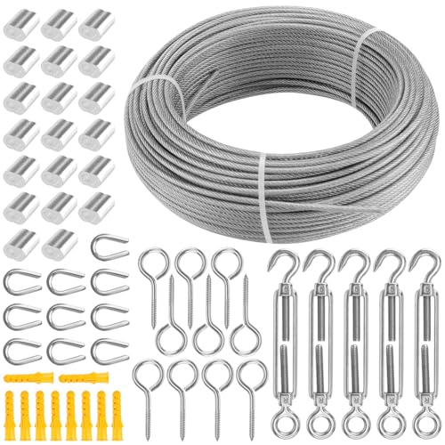 MUNGHOK 56 Stück 3mm x 50m Drahtseil Edelstahl Set, Seilspanngarnitur mit Spannschloss Edelstahl, Ösenschrauben, Drahtseil Kauschen und Aluminiumhülsen, Stahlseil Ummantelt für Drahtseil Hängen MUNGHOK 56 Stück 3mm x 50m Drahtseil Edelstahl Set, Seilspanngarnitur mit Spannschloss Edelstahl, Ösenschrauben, Drahtseil Kauschen und Aluminiumhülsen, Stahlseil Ummantelt für Drahtseil Hängen von MUNGHOK