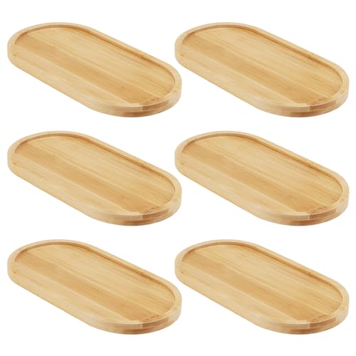 MUNGHOK 6 Stück Bambus Tablett Klein Oval, 17x9cm Holz Servierplatte Bambus Tablett Deko, Tassenuntersetzer Holz, Ovale Holztablett für Tee Untersetzer Kuchen Schmuck von MUNGHOK