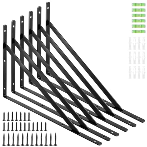 MUNGHOK 6 Stück Regalhalterung 400 x 250 mm, Regalwinkel Schwarz Metall Regalhalter Winkelträger Wandwinkel Regalträger Wandmontage, 90 Grad Metallwinkel für Wandhalterung Regal, Tragkraft 120 kg von MUNGHOK
