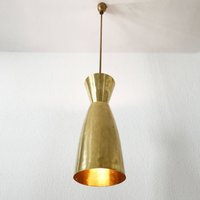 Elegante & Große Mid Century Modern Diabolo Pendelleuchte | Hängeleuchte Messing Stilnovo Arteluce Ära 1950Er von MUNICHMODERN