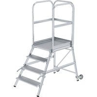 Günzburger Steigtechnik Podesttreppe einseitig begehbar mit Rollen & Griffen Aluminium geriffelt 4 Stufen - 056104 von MUNK