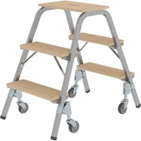 Munk - Günzburger Steigtechnik Stahl-Holz-Tritt mit Lenkrollen 2 x 3 Stufen - 039023 von MUNK