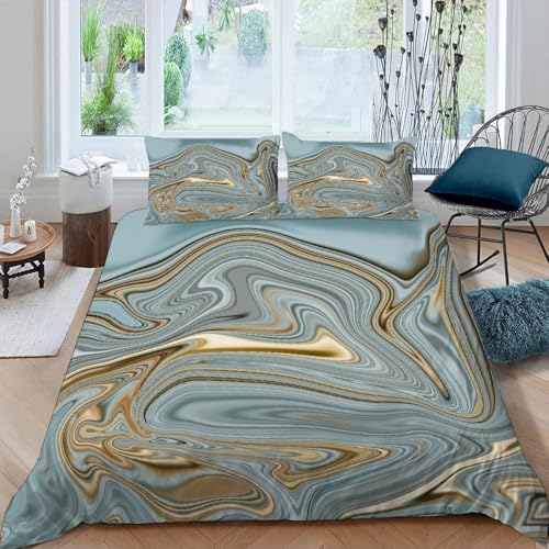 Bettwäsche Set Erwachsener Marmor Bettbezug mit ReißVerschluss 3D Motiv Gold Grau Leicht Mikrofaser Bettwäsche 220x240 mit 2 Kissenbezug 80x80 Betten Set rq188 von MUNOOR
