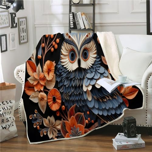 Eule Kuscheldecke 150x200 Tiere Blumen Warmer Winter Weich Flauschige Decke Sherpa Wohndecke Geschenke Blanket für Erwachsene Mikrofaser Sofadecke Couchdecke Tagesdecke von MUNOOR