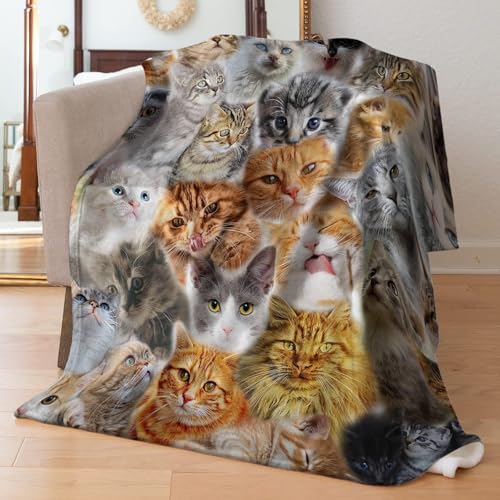 MUNOOR 3D Katze Kuscheldecken 70x100 cm Weich Flanelldecke Wohndecke Geschenke für Kinder Erwachsene, Decke 3D mit Motiv Tiere Haustiere Sofadecke Couchdecke Tagesdecke von MUNOOR
