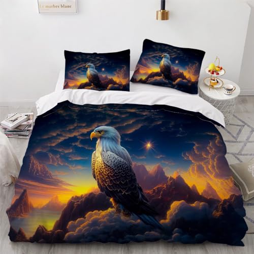 MUNOOR Adler Bettwäsche Sets mit ReißVerschluss Tiere Sonnenuntergang Bettwäsche 155x220 Teenager 3D Motiv Bettbezug mit 2 Kissenbezug 80x80 Weich kuschelig Mikrofaser Dekorativ Bettbezüge von MUNOOR