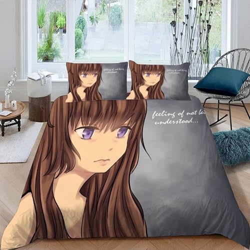 MUNOOR Bettwäsche 135x200 Anime Frau Bettbezug mit ReißVerschluss Kinder Bettwäsche Set mit Kissenbezug 80x80 Weich Leicht Mikrofaser 3D Motiv Japanischer Manga Bettbezüge Pour Jungen Mädchen von MUNOOR