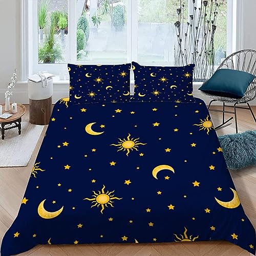 MUNOOR Bettwäsche 135x200 Mond Sonne Bettbezug mit ReißVerschluss Kinder Bettwäsche Set mit Kissenbezug 80x80 Weich Leicht Mikrofaser 3D Motiv Raum Bettbezüge Pour Jungen Mädchen von MUNOOR