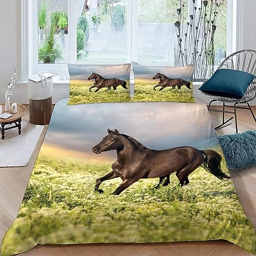 MUNOOR Bettwäsche 135x200 Pferd Bettbezug mit ReißVerschluss Kinder Bettwäsche Set mit Kissenbezug 80x80 Weich Leicht Mikrofaser 3D Motiv Tier Bettbezüge Pour Jungen Mädchen von MUNOOR