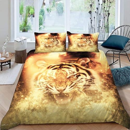 MUNOOR Bettwäsche 135x200 Tiger Bettbezug mit ReißVerschluss Kinder Bettwäsche Set mit Kissenbezug 80x80 Weich Leicht Mikrofaser 3D Motiv Tier Bettbezüge Pour Jungen Mädchen von MUNOOR