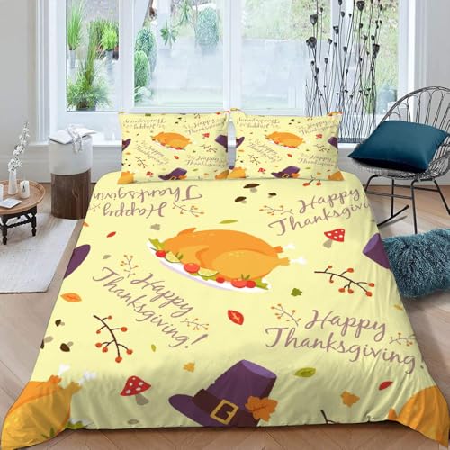 MUNOOR Bettwäsche Set Erwachsener Erntedankfest Bettbezug mit ReißVerschluss 3D Motiv Gelb Leicht Mikrofaser Bettwäsche 220x240 mit 2 Kissenbezug 80x80 Betten Set rq314 von MUNOOR