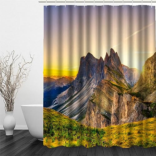 MUNOOR Die Berge Duschvorhang 240 x 200 mit 12 Duschvorhangringe für Badewanne Badezimmer Natürliche Landschaft Lang Duschvorhänge Anti-Schimmel Wasserdicht Stoff Polyester Badewanne Vorhang von MUNOOR