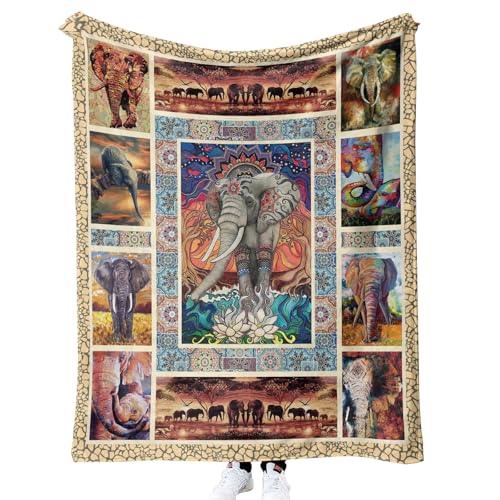 MUNOOR Elefant Kuscheldecken 100x130 cm Weich Flanelldecke Wohndecke Geschenke für Kinder Erwachsene, Decke 3D mit Motiv Sonnenuntergang Tiere Blumen Sofadecke Couchdecke Tagesdecke von MUNOOR