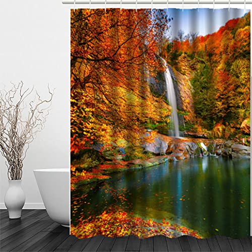 MUNOOR Fallen Duschvorhang 180 x200 mit 12 Duschvorhangringe für Badewanne und Badezimmer, Wasserdicht Polyester Badewanne Vorhang 3D Natürliche Landschaft Duschvorhänge Stoff Waschbar von MUNOOR