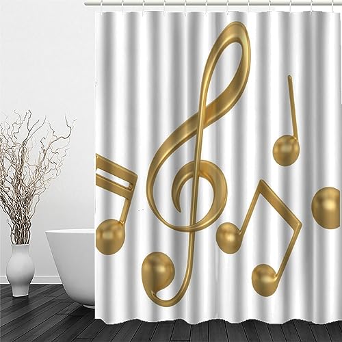 MUNOOR Goldene Note Duschvorhang 240 x 200 mit 12 Duschvorhangringe für Badewanne Badezimmer Musikthema Lang Duschvorhänge Anti-Schimmel Wasserdicht Stoff Polyester Badewanne Vorhang von MUNOOR