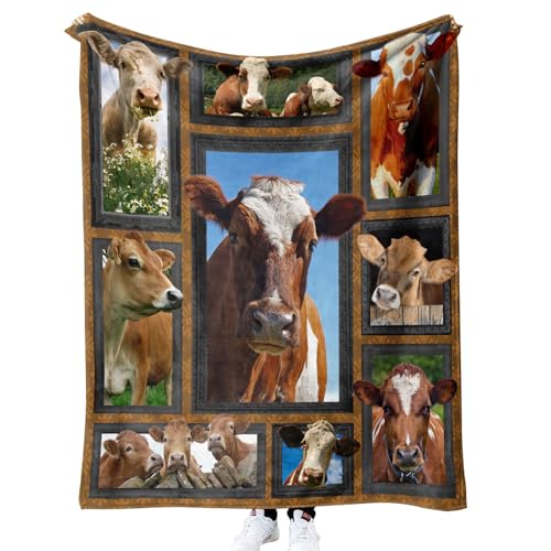 MUNOOR Milchkuh Kuscheldecken 150x200 cm Weich Flanelldecke Wohndecke Geschenke für Kinder Erwachsene, 3D Tier Kuh Decke Sofadecke Couchdecke Tagesdecke von MUNOOR