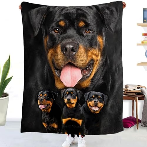 MUNOOR Rottweiler Decke 130x150 cm Tiere Schwarz Kuscheldecke TV Wohndecke Weich Flauschige Flanelldecke Couchdecke für Kinder Mädchen Jungen Geschenk Blanket von MUNOOR
