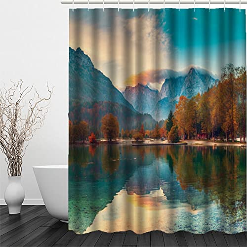 MUNOOR Wald See Duschvorhang 240 x 200 mit 12 Duschvorhangringe für Badewanne Badezimmer Natur Lang Duschvorhänge Anti-Schimmel Wasserdicht Stoff Polyester Badewanne Vorhang von MUNOOR