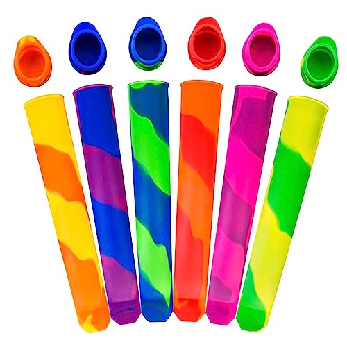 MUNSKT 6 Stück Popsicle Formen Regenbogen Lunch Snack Beutel Silikon Ice Pops Maker mit auslaufsicheren Deckeln Wiederverwendbar für Party Eis am Stiel Schokoladencreme von MUNSKT