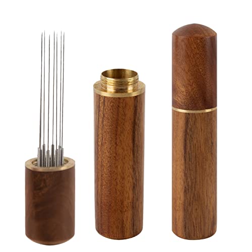 MUNSKT 8 Nadeln, tragbarer Kaffee-Rührer, Edelstahl, elastisch mit Holzgriff, Espresso-Verteiler-Optimierung, Extraktionswerkzeuge von MUNSKT