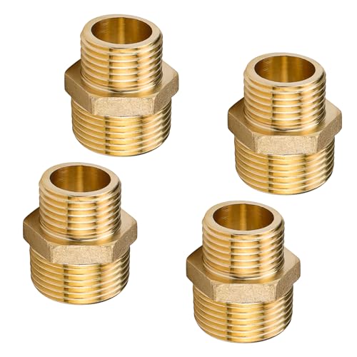 4 Stück Adapter 3/4 Zoll Auf 1/2 Zoll, MUNTE Messing Reduzierstück (Länge 28MM), Doppelnippel Reduziert Messing, Kompakt Und Leicht, für Luft-, Wasser-, Kraftstoff- Und Andere Rohrleitungen von MUNTE