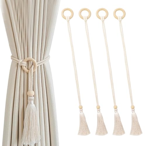 4 Stück Vorhang Raffhalter 73cm, MUNTE Raffhalter für Gardinen Beige, Vorhanghalter mit Holzring Und Quaste, Geeignet für Wohnzimmer, Badezimmer, Schlafzimmer 4 Stück Vorhang Raffhalter 73cm, MUNTE Raffhalter für Gardinen Beige, Vorhanghalter mit Holzring Und Quaste, Geeignet für Wohnzimmer, Badezimmer, Schlafzimmer von MUNTE