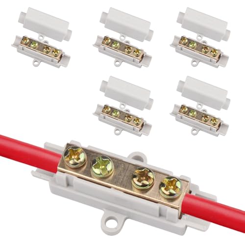 5 Stück Durchgangsverbinder Messing, Doppelschrauben-Design, MUNTE Drahtverbinder, Reihenklemmen für 2,5-16 mm², 100A/1000V, Geeignet für Industrie, Werkstatt Und Haushalt von MUNTE