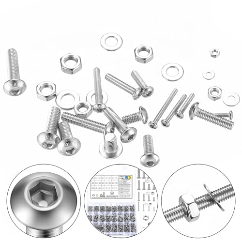 1630 Stk Innensechskant Schrauben Muttern Set, M2 M3 M4 M5 Schrauben Set, Linsenkopf Sechskantschrauben mit Muttern Set, Gewindeschrauben Set mit Unterlegscheiben, Maschinenschrauben Sortiment Kit von MUNUOSIKEJI