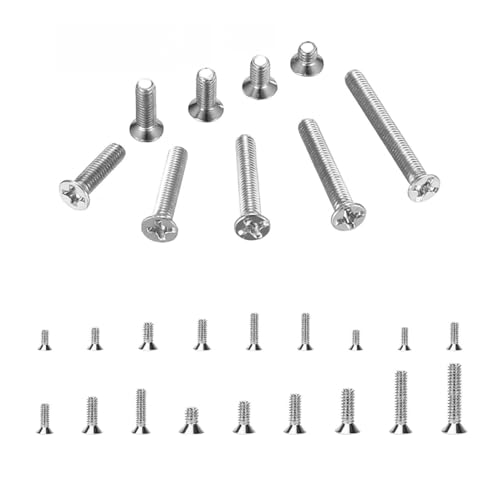 M1,4 M1,7 M2 M2,5 Kleine Schrauben Set, Mini Schrauben Set, Senkkopfschrauben Set, Maschinenschrauben Sortiment, Mikro Flachkopf Gewindeschrauben Set für Uhren Computer Brillenschrauben(Silber,1190 ST von MUNUOSIKEJI