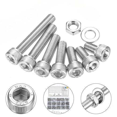 M2 M3 M4 M5 Schrauben Set, Zylinderschrauben Muttern Set,1350 Stk Sechskantschrauben mit Muttern Set,Gewindeschrauben mit Innensechskant Schrauben,Maschinenschrauben Sortiment mit Unterlegscheiben Set von MUNUOSIKEJI