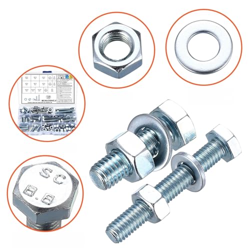 M6 M8 M10 Schrauben Set, 135 Stück Sechskantschrauben Muttern Set, Gewindeschrauben Set, Maschinenschrauben Sortiment mit Unterlegscheiben Set, Sechskantkopfschrauben und Muttern Set von MUNUOSIKEJI