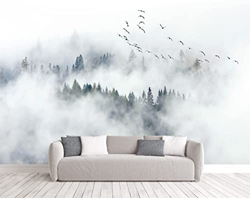 MUNXIN WALLPAPER Fototapete 3D Effekt Zen Kiefernwald Bewölkt Fliegende Vögel Tapeten fur Wohnzimmer Schlafzimmer Moderne Wandbilder Natur Wanddekoration von MUNXIN WALLPAPER