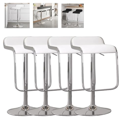 MUOLVSQ Drehbare Barhocker mit Fußstütze und ohne Rückenlehne - Barhocker-Set mit 1/2/3/4 Theken, höhenverstellbar - for Verschiedene Szenarien geeignet(A-White,4pc) von MUOLVSQ