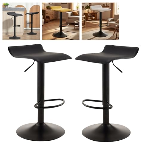 MUOLVSQ Drehbare Barhocker mit Fußstütze und ohne Rückenlehne - Barhocker-Set mit 1/2/3/4 Theken, höhenverstellbar - for Verschiedene Szenarien geeignet(B-Black-Black,2pc) von MUOLVSQ