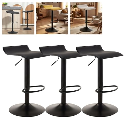 MUOLVSQ Drehbare Barhocker mit Fußstütze und ohne Rückenlehne - Barhocker-Set mit 1/2/3/4 Theken, höhenverstellbar - for Verschiedene Szenarien geeignet(B-Black-Black,3pc) von MUOLVSQ