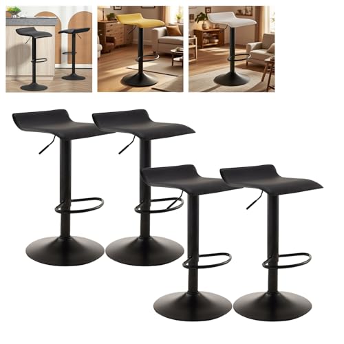 MUOLVSQ Drehbare Barhocker mit Fußstütze und ohne Rückenlehne - Barhocker-Set mit 1/2/3/4 Theken, höhenverstellbar - for Verschiedene Szenarien geeignet(B-Black-Black,4pc) von MUOLVSQ