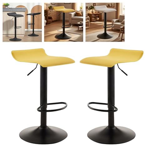 MUOLVSQ Drehbare Barhocker mit Fußstütze und ohne Rückenlehne - Barhocker-Set mit 1/2/3/4 Theken, höhenverstellbar - for Verschiedene Szenarien geeignet(B-Black-Yellow,2pc) von MUOLVSQ