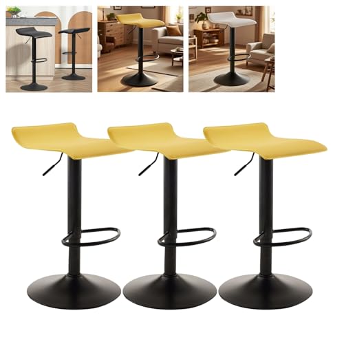MUOLVSQ Drehbare Barhocker mit Fußstütze und ohne Rückenlehne - Barhocker-Set mit 1/2/3/4 Theken, höhenverstellbar - for Verschiedene Szenarien geeignet(B-Black-Yellow,3pc) von MUOLVSQ