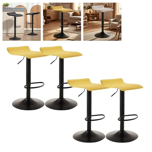 MUOLVSQ Drehbare Barhocker mit Fußstütze und ohne Rückenlehne - Barhocker-Set mit 1/2/3/4 Theken, höhenverstellbar - for Verschiedene Szenarien geeignet(B-Black-Yellow,4pc) von MUOLVSQ