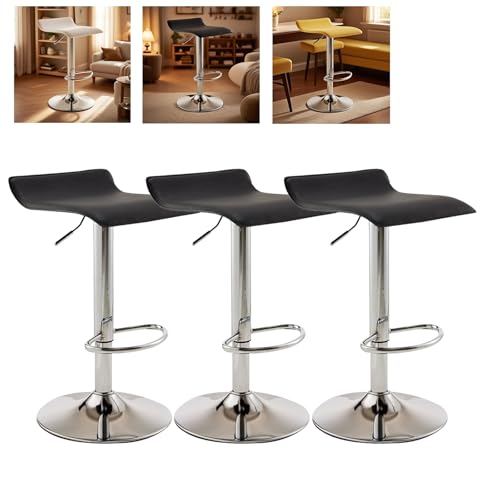 MUOLVSQ Drehbare Barhocker mit Fußstütze und ohne Rückenlehne - Barhocker-Set mit 1/2/3/4 Theken, höhenverstellbar - for Verschiedene Szenarien geeignet(B-Silver-Black,3pc) von MUOLVSQ