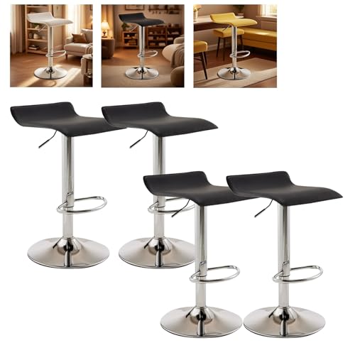 MUOLVSQ Drehbare Barhocker mit Fußstütze und ohne Rückenlehne - Barhocker-Set mit 1/2/3/4 Theken, höhenverstellbar - for Verschiedene Szenarien geeignet(B-Silver-Black,4pc) von MUOLVSQ
