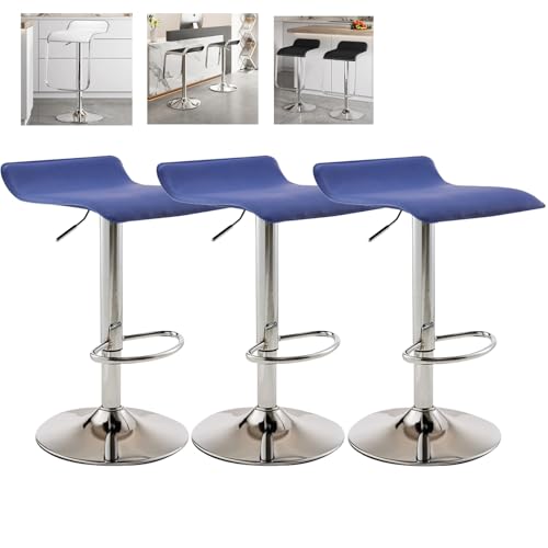 MUOLVSQ Drehbare Barhocker mit Fußstütze und ohne Rückenlehne - Barhocker-Set mit 1/2/3/4 Theken, höhenverstellbar - for Verschiedene Szenarien geeignet(B-Silver-Blue,3pc) von MUOLVSQ